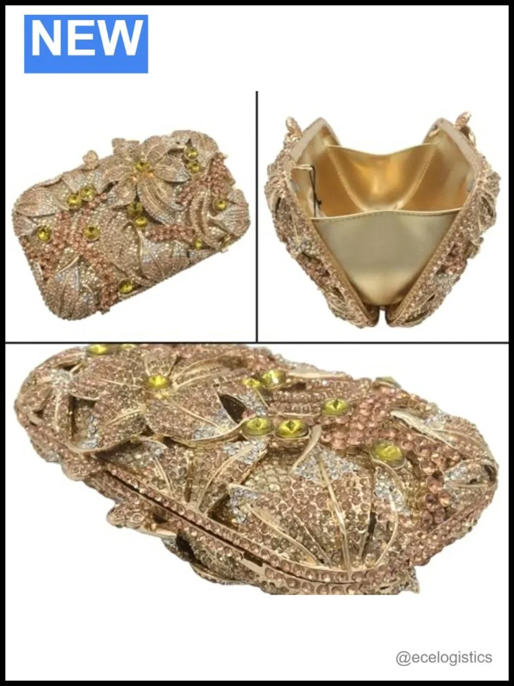 Mini Floral Rhinestone Clutch Evening Bag with Detachable Chain Straps